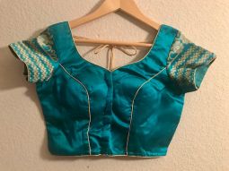 Blouse or Choli Deep Green flower & chevron patterns